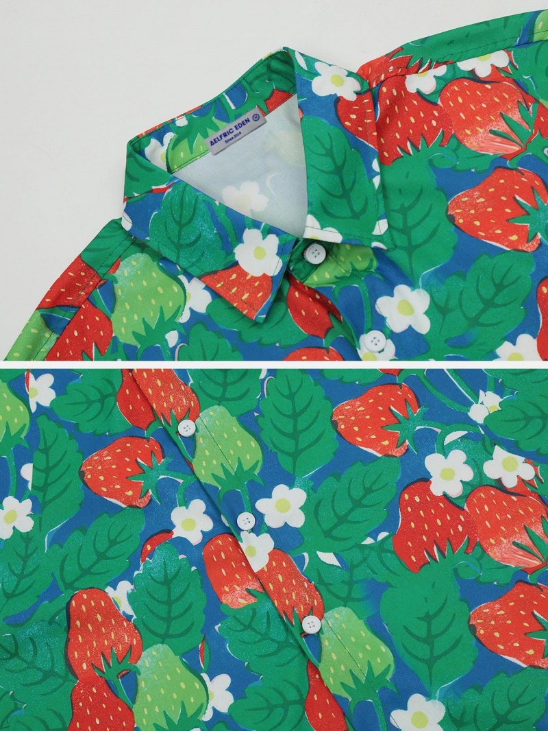 Chemise à Manches Courtes Aelfric Eden All-over Strawberry Print Vert | BXK-32630588